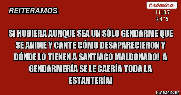Placas Rojas - SI HUBIERA AUNQUE SEA UN SÓLO GENDARME QUE SE ANIME Y CANTE CÓMO DESAPARECIERON Y DÓNDE LO TIENEN A SANTIAGO MALDONADO!  A GENDARMERÍA SE LE CAERÍA TODA LA ESTANTERÍA!
