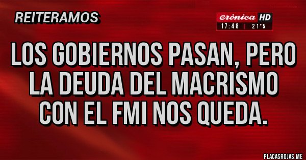 Placas Rojas - Los gobiernos pasan, pero la deuda del Macrismo con el FMI nos queda.