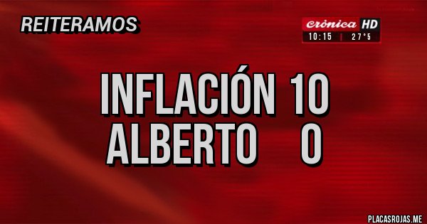 Placas Rojas - Inflación 10
Alberto 0 Placas Rojas - Inflación 10
Alberto 0