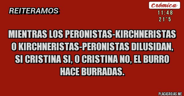 Placas Rojas - Mientras los peronistas-kirchneristas o kirchneristas-peronistas dilusidan, si Cristina SI, o Cristina NO, EL BURRO hace BURRADAS.