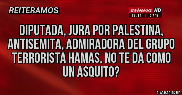 Placas Rojas - Diputada, jura por palestina, antisemita, admiradora del grupo terrorista hamas. No te da como un asquito?