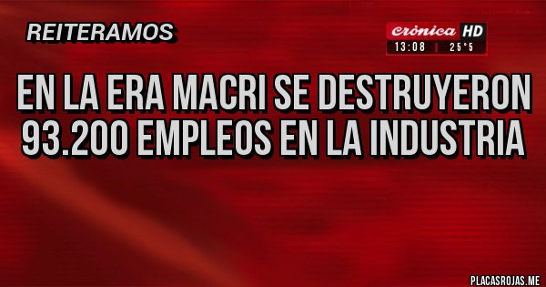 Placas Rojas - En la era Macri se destruyeron 93.200 empleos en la industria
