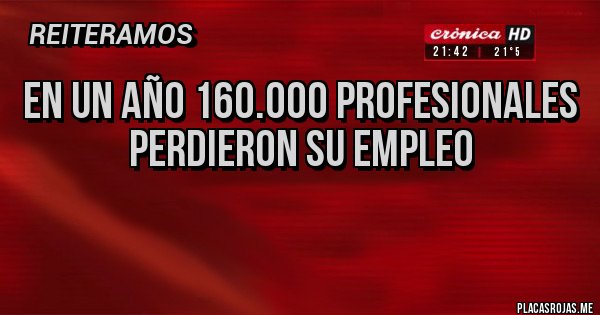 Placas Rojas - en un año 160.000 profesionales perdieron su empleo 
