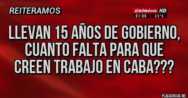 Placas Rojas - LLEVAN 15 AÑOS DE GOBIERNO, CUANTO FALTA PARA QUE CREEN TRABAJO EN CABA???
