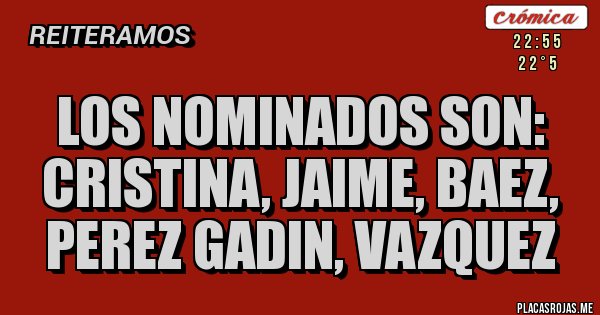 Placas Rojas - Los nominados son: Cristina, Jaime, Baez, Perez Gadin, Vazquez