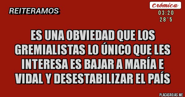 Placas Rojas - ES UNA OBVIEDAD QUE LOS GREMIALISTAS LO ÚNICO QUE LES INTERESA ES BAJAR A MARÍA E VIDAL Y DESESTABILIZAR EL PAÍS 