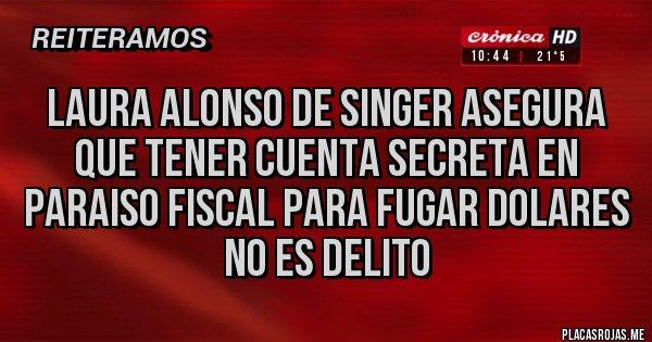 Placas Rojas - LAURA ALONSO DE SINGER ASEGURA QUE TENER CUENTA SECRETA EN PARAISO FISCAL PARA FUGAR DOLARES NO ES DELITO