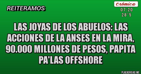 Placas Rojas - LAS JOYAS DE LOS ABUELOS: LAS ACCIONES DE LA ANSES EN LA MIRA, 90.000 MILLONES DE PESOS, PAPITA PA'LAS OFFSHORE Placas Rojas - LAS JOYAS DE LOS ABUELOS: LAS ACCIONES DE LA ANSES EN LA MIRA, 90.000 MILLONES DE PESOS, PAPITA PA'LAS OFFSHORE