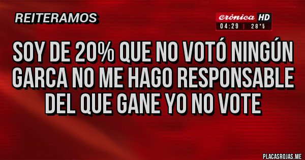 Placas Rojas - Soy de 20% que no votó ningún garca no me hago responsable del que gane yo no vote 