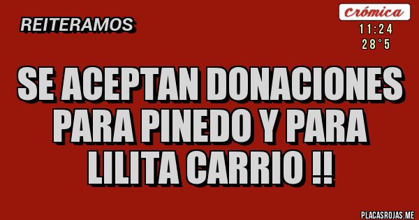 Placas Rojas - Se Aceptan Donaciones para Pinedo y para Lilita Carrio !!