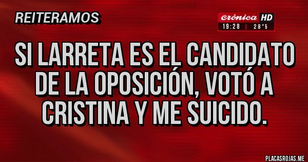 Placas Rojas - Si Larreta es el candidato de la oposición, votó a Cristina y me suicido.