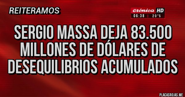 Placas Rojas - Sergio Massa deja 83.500 millones de dólares de desequilibrios acumulados