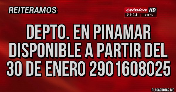 Placas Rojas - DEPTO. EN PINAMAR DISPONIBLE A PARTIR DEL 30 DE ENERO 2901608025