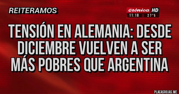 Placas Rojas - Tensión en Alemania: desde diciembre vuelven a ser más pobres que Argentina
