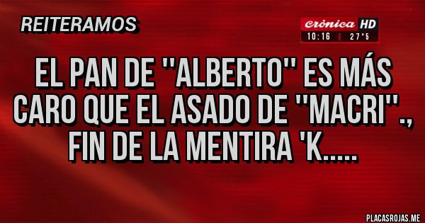 Placas Rojas - El Pan de ''Alberto'' es más caro que el asado de ''Macri''., fin de la mentira 'K.....