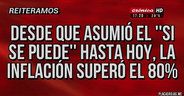 Placas Rojas - DESDE QUE ASUMIÓ EL ''SI SE PUEDE'' HASTA HOY, LA INFLACIÓN SUPERÓ EL 80%