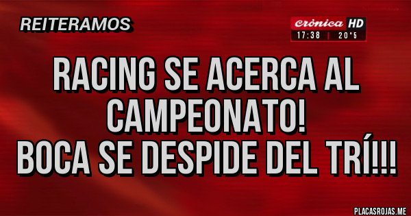 Placas Rojas - Racing se acerca al campeonato!
Boca se despide del trí!!!