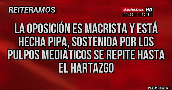 Placas Rojas - La oposición es macrista y está hecha pipa, sostenida por los pulpos mediáticos se repite hasta el hartazgo 