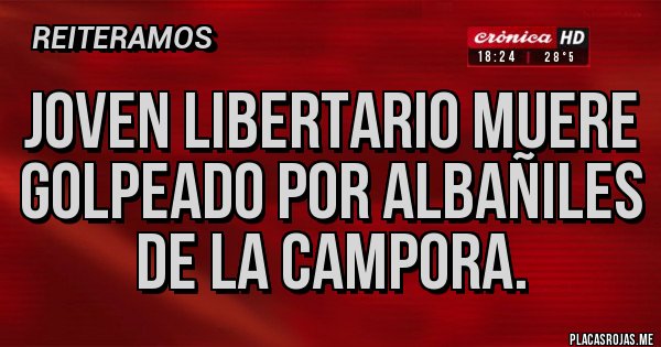 Placas Rojas - Joven libertario muere golpeado por albañiles de la campora.