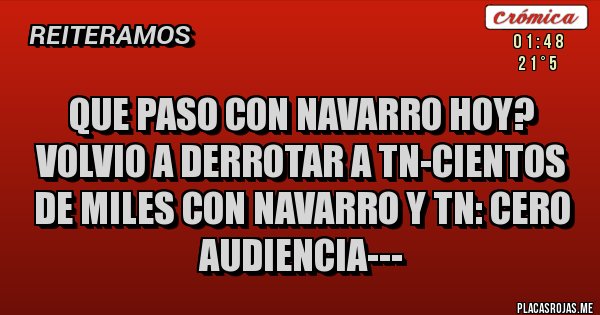 Placas Rojas - QUE PASO CON NAVARRO HOY? VOLVIO A DERROTAR A TN-CIENTOS DE MILES CON NAVARRO Y TN: CERO AUDIENCIA---