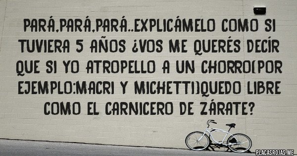 Placas Rojas - Pará,pará,pará..explicámelo como si tuviera 5 años ¿vos me querés decír que si yo atropello a un chorro(por ejemplo:macri y michetti)quedo libre como el carnicero de zárate?