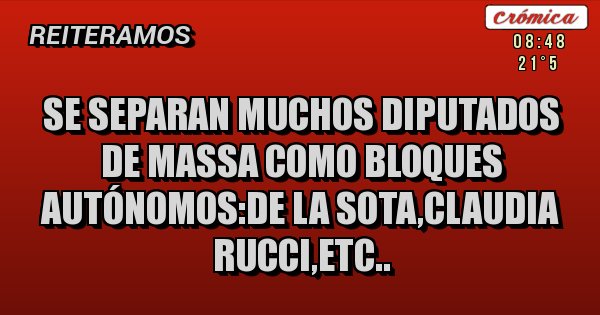 Placas Rojas - Se separan muchos diputados de massa como bloques autónomos:de la sota,claudia rucci,etc..