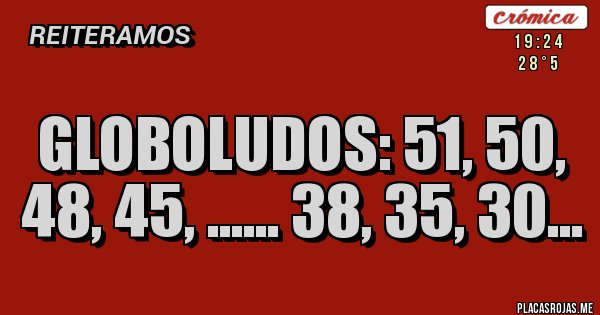 Placas Rojas - Globoludos: 51, 50, 48, 45, ...... 38, 35, 30...