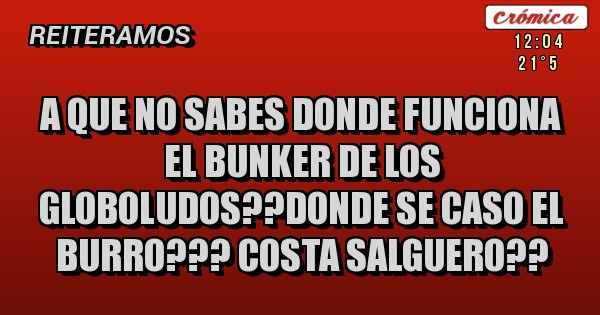 Placas Rojas - A QUE NO SABES DONDE FUNCIONA EL BUNKER DE LOS GLOBOLUDOS??DONDE SE CASO EL BURRO??? COSTA SALGUERO??