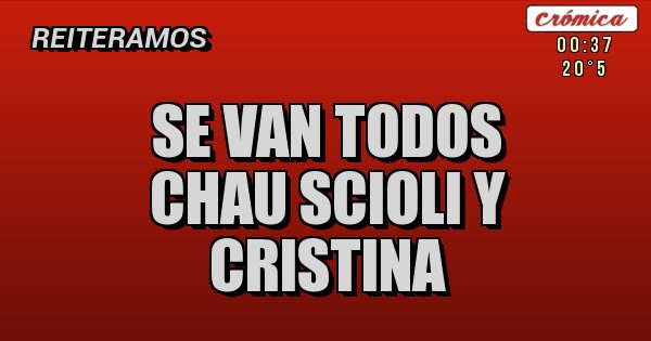 Placas Rojas - SE VAN TODOS
Chau Scioli y Cristina Placas Rojas - SE VAN TODOS
Chau Scioli y Cristina