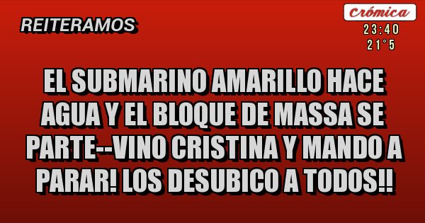 Placas Rojas - EL SUBMARINO AMARILLO HACE AGUA Y EL BLOQUE DE MASSA SE PARTE--VINO CRISTINA Y MANDO A PARAR! LOS DESUBICO A TODOS!!