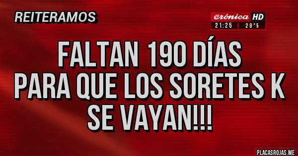 Placas Rojas - FALTAN 190 DÍAS 
PARA QUE LOS SORETES K 
SE VAYAN!!!
