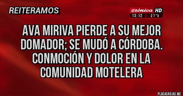 Placas Rojas - Ava Miriva pierde a su mejor domador; se mudó a Córdoba. Conmoción y dolor en la comunidad Motelera
