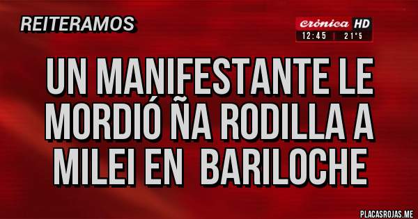 Placas Rojas - Un manifestante le mordió ña rodilla a Milei en  Bariloche