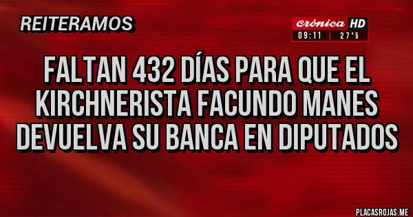 Placas Rojas - Faltan 432 días para que el kirchnerista facundo manes devuelva su banca en diputados