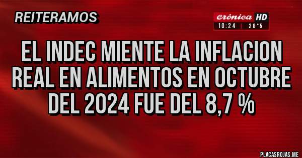 Placas Rojas - el indec miente la inflacion real en alimentos en octubre del 2024 fue del 8,7 %