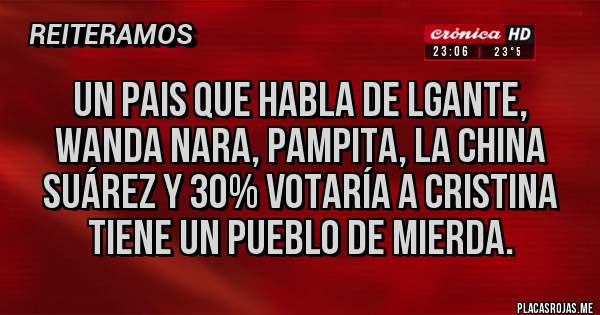 Placas Rojas - Un pais que habla de Lgante, wanda Nara, pampita, la China Suárez y 30% votaría a Cristina tiene un pueblo de mierda.