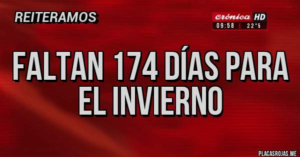 Placas Rojas - Faltan 174 días para el invierno