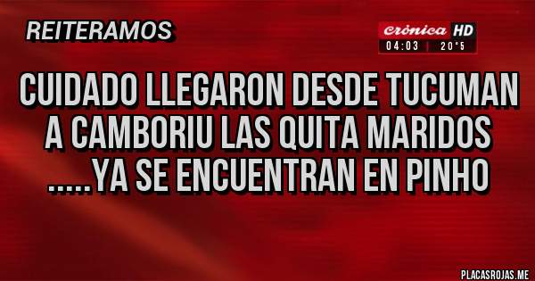 Placas Rojas - CUIDADO LLEGARON DESDE TUCUMAN A CAMBORIU LAS QUITA MARIDOS  .....YA SE ENCUENTRAN EN PINHO