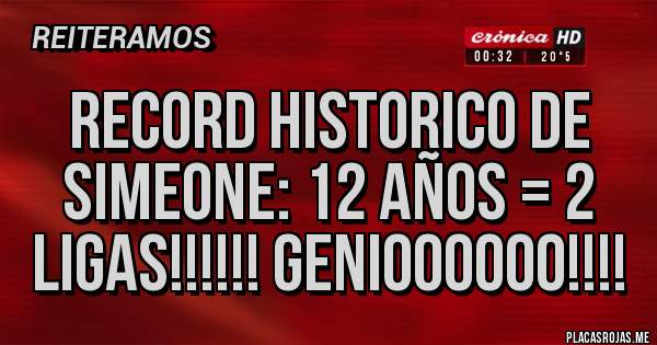 Placas Rojas - RECORD HISTORICO DE SIMEONE: 12 AÑOS = 2 LIGAS!!!!!! GENIOOOOOO!!!!