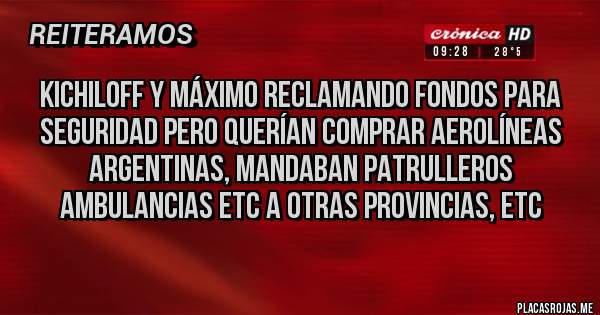 Placas Rojas - Kichiloff y Máximo reclamando fondos para seguridad pero querían comprar Aerolíneas Argentinas, mandaban patrulleros ambulancias etc a otras provincias, etc