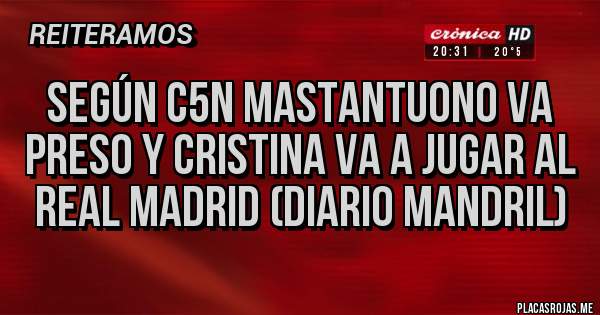 Placas Rojas - Según c5n Mastantuono va preso y Cristina va a jugar al Real Madrid (diario mandril)