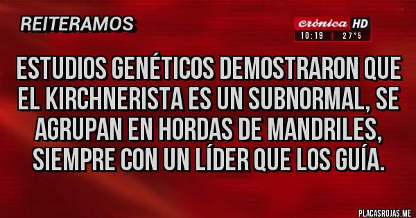 Placas Rojas - Estudios genéticos demostraron que el kirchnerista es un subnormal, se agrupan en hordas de mandriles, siempre con un líder que los guía.