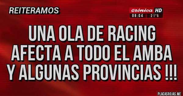Placas Rojas - Una ola de Racing afecta a todo el Amba y algunas provincias !!!