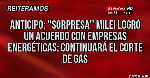 Placas Rojas - ANTICIPO: ''Sorpresa'' Milei logró un acuerdo con empresas energéticas: Continuará el corte de gas