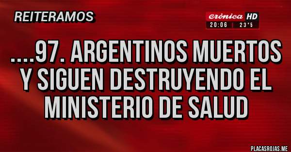 Placas Rojas - ....97. Argentinos muertos
Y siguen destruyendo el ministerio de salud
