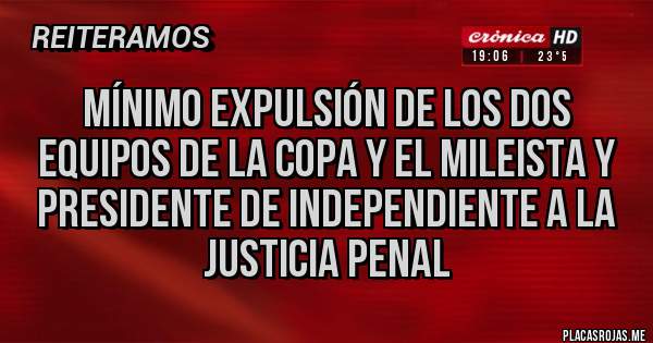 Placas Rojas - Mínimo expulsión de los dos equipos de la copa y el mileista y presidente de independiente a la justicia penal