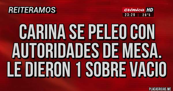 Placas Rojas - Carina se peleo con autoridades de Mesa.
Le dieron 1 sobre vacio