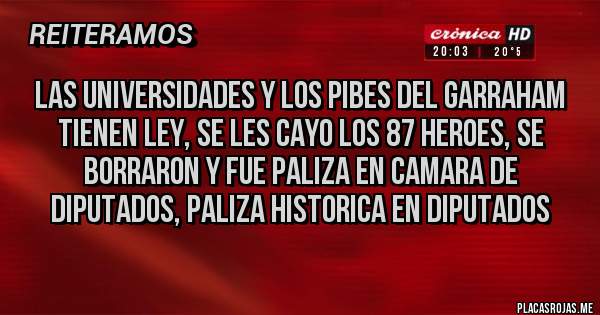 Placas Rojas - LAS UNIVERSIDADES Y LOS PIBES DEL GARRAHAM  TIENEN LEY, SE LES CAYO LOS 87 HEROES, SE BORRARON Y FUE PALIZA EN CAMARA DE DIPUTADOS, PALIZA HISTORICA EN DIPUTADOS