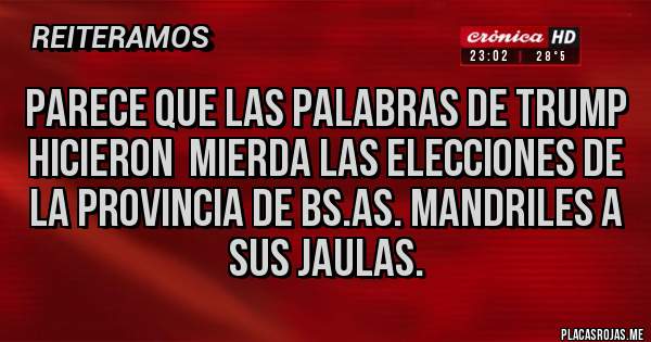 Placas Rojas - Parece que las palabras de trump hicieron  mierda las elecciones de la provincia de Bs.As. mandriles A sus jaulas.