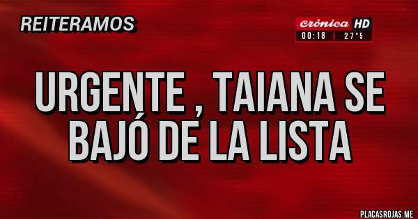 Placas Rojas - Urgente , Taiana se bajó de la lista